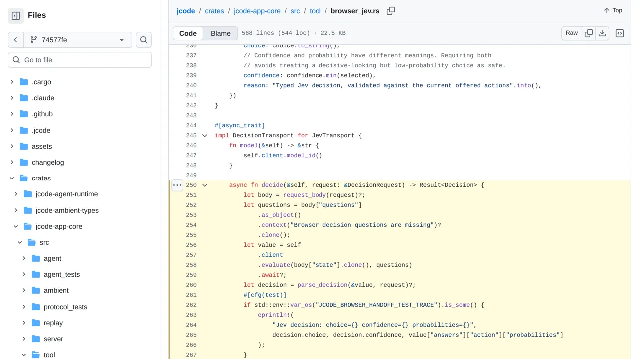 Source screenshot of jcode