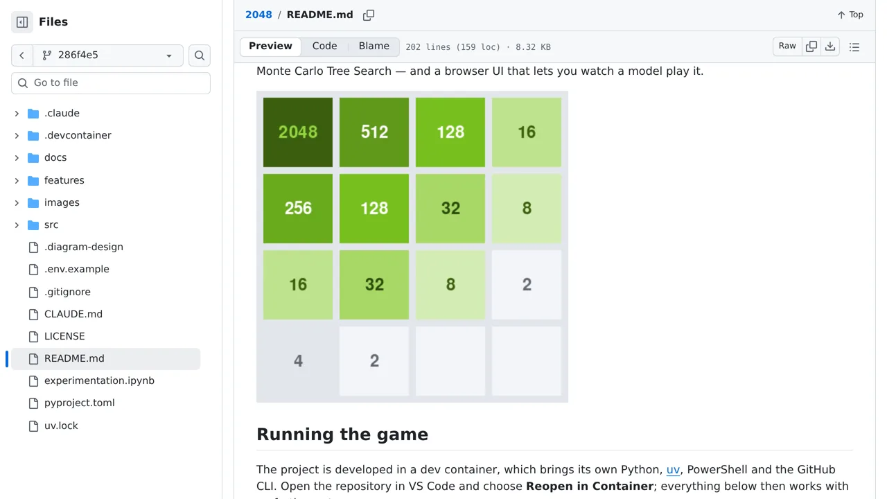 Source screenshot of 2048