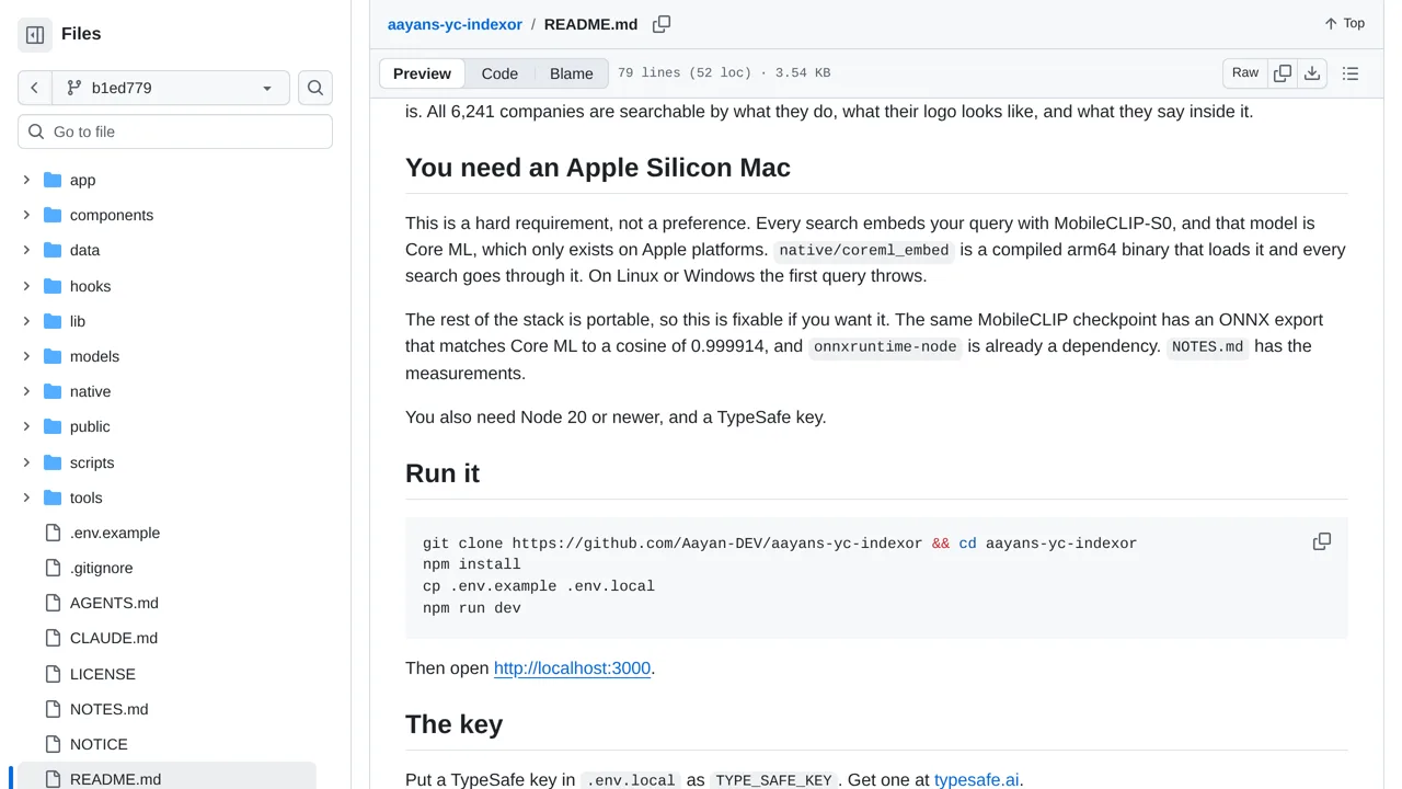Source screenshot of Aayan’s YC Indexor