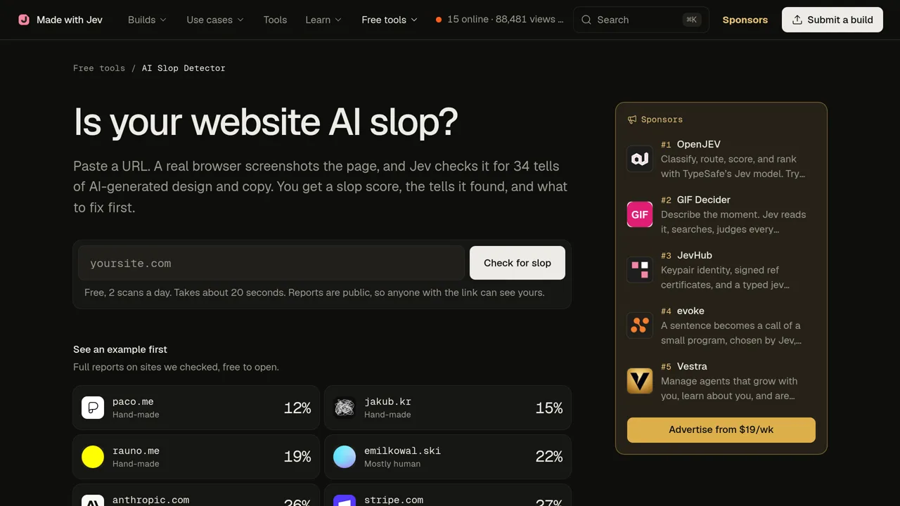 Source screenshot of AI Slop Detector