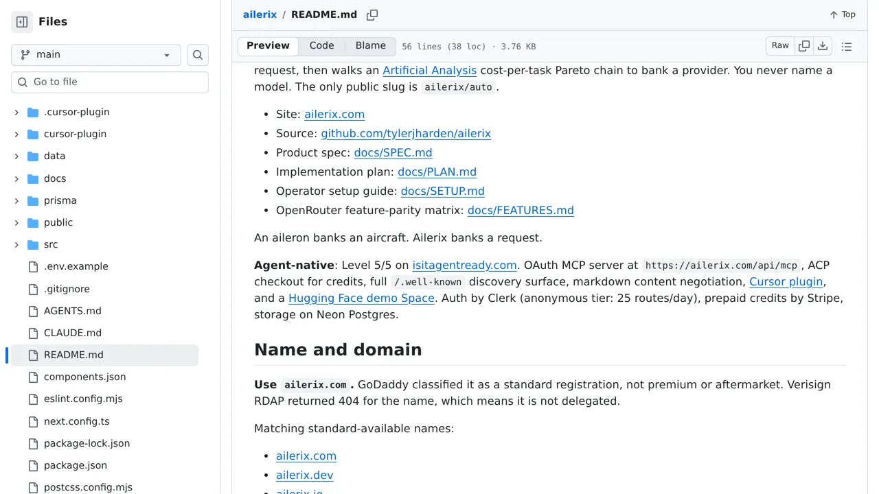Source screenshot of ailerix
