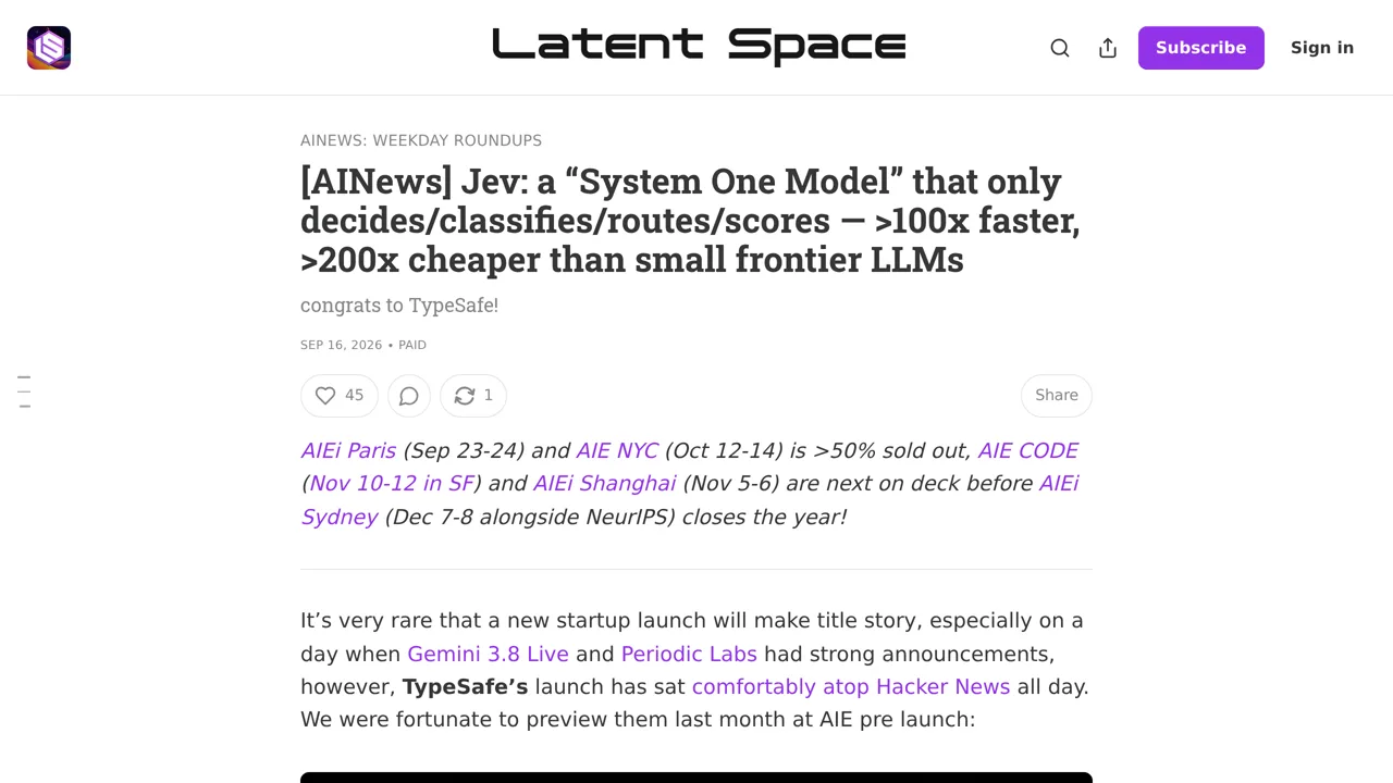 Source screenshot of AINews: Jev, a System One Model that only decides