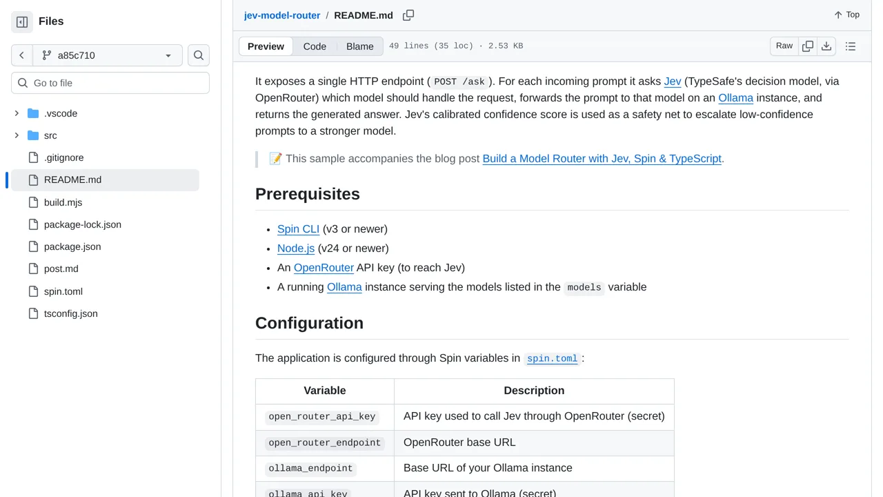 Source screenshot of Jev Model Router