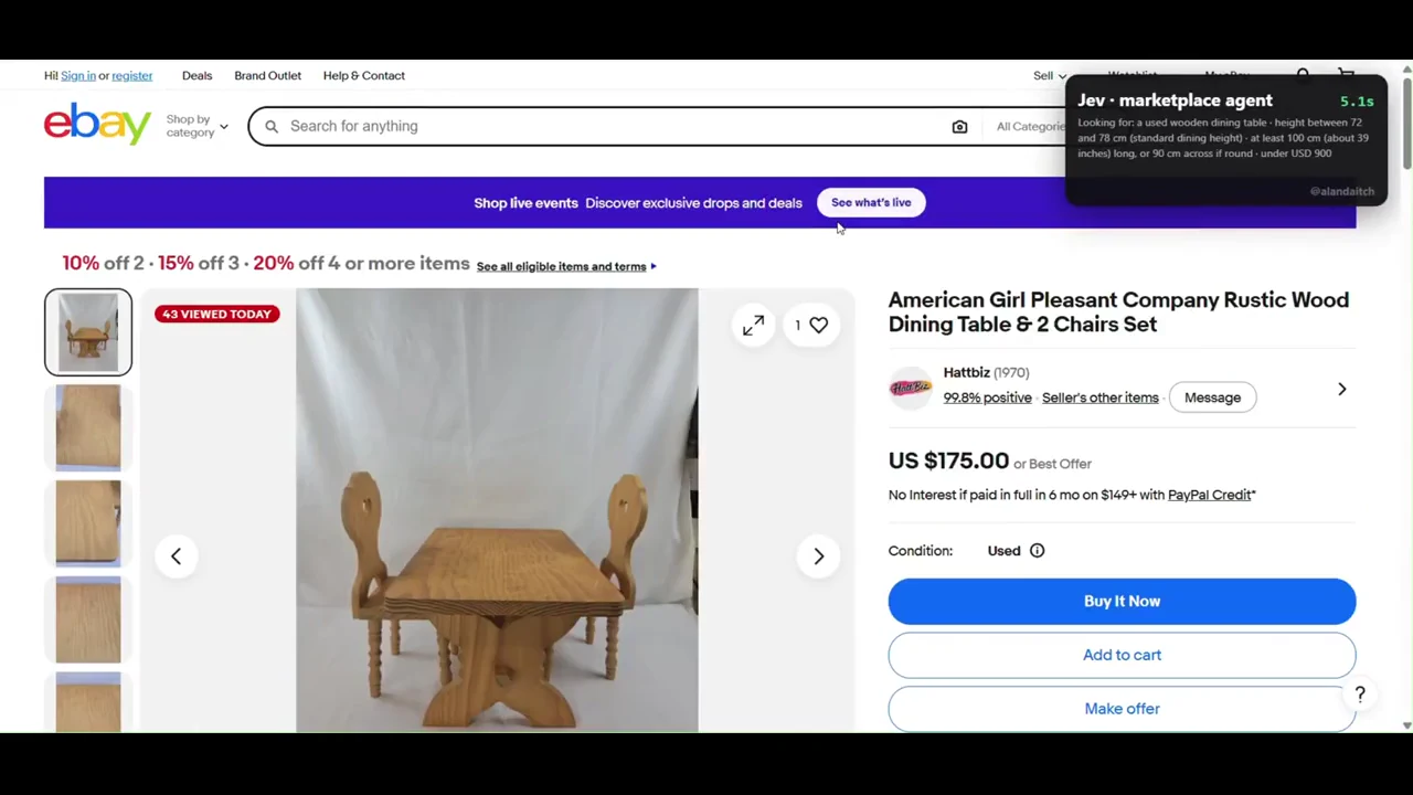 Recorded frame of Alan’s second-hand shopping agent