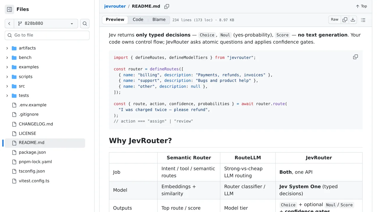Source screenshot of JevRouter