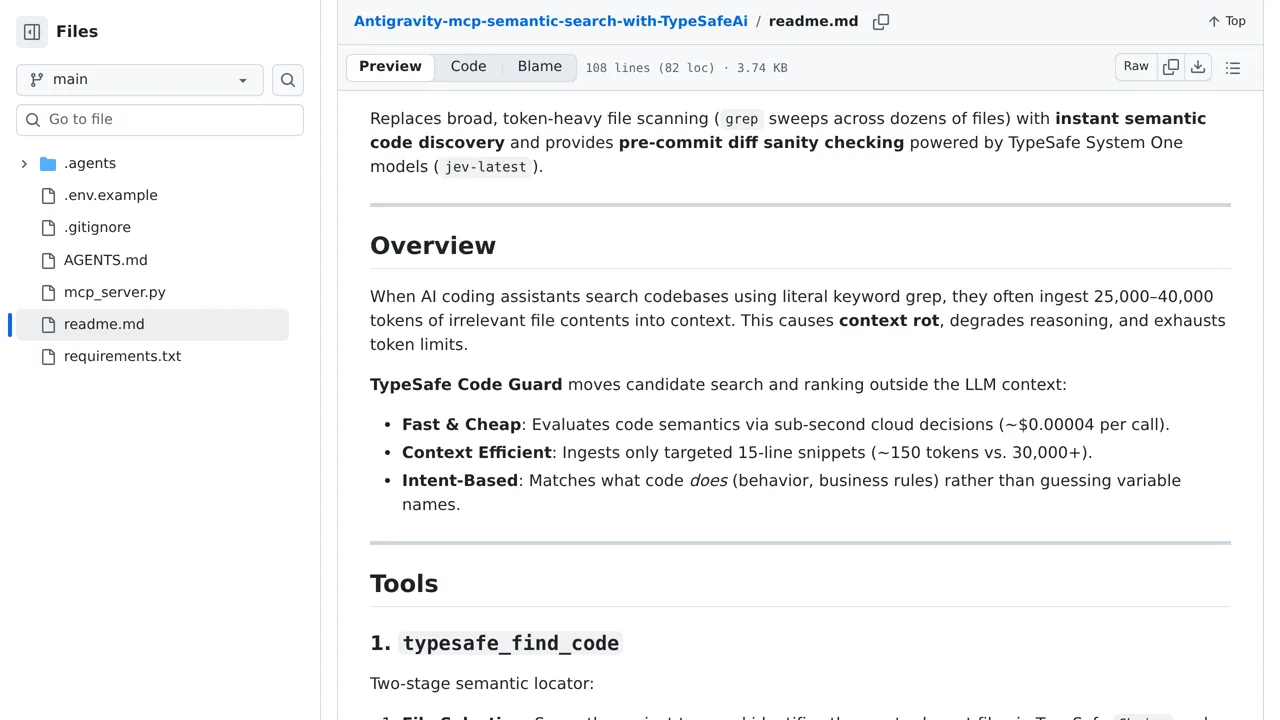 Source screenshot of Antigravity-mcp-semantic-search-with-TypeSafeAi