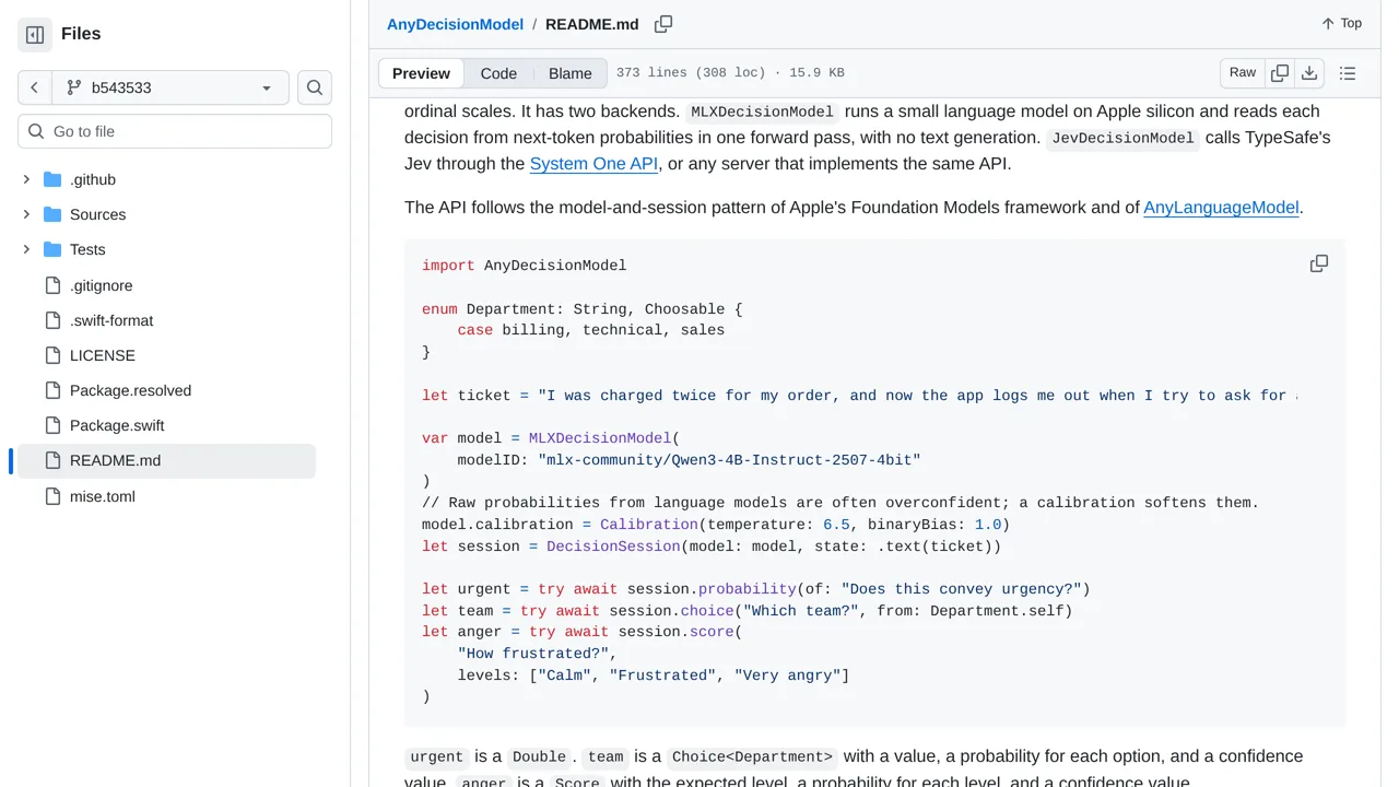 Source screenshot of AnyDecisionModel