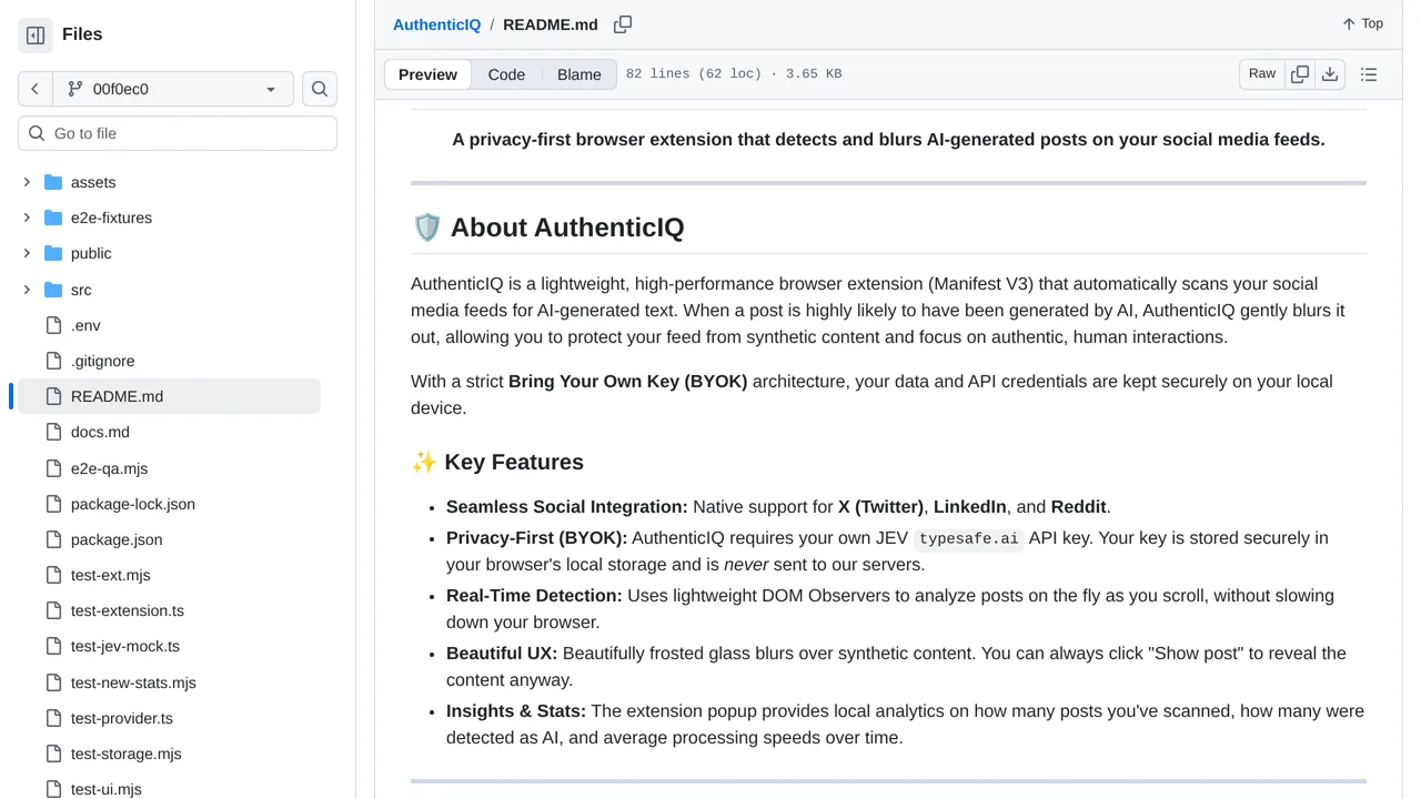 Source screenshot of AuthenticIQ