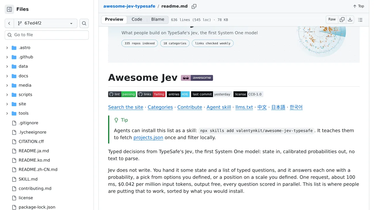 Source screenshot of Awesome Jev Typesafe