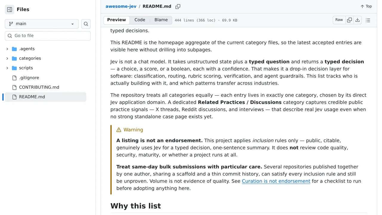 Source screenshot of awesome-jev (yibie)