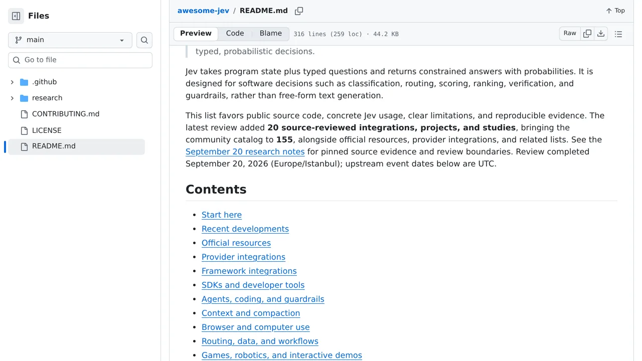 Source screenshot of awesome-jev