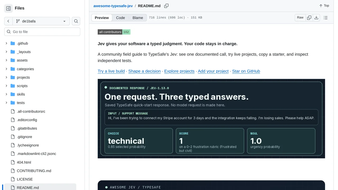 Source screenshot of Awesome Jev / TypeSafe
