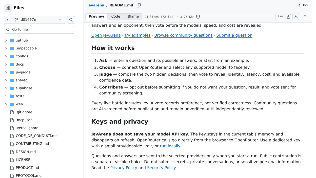 Source screenshot of JevArena (chenmingtang830)