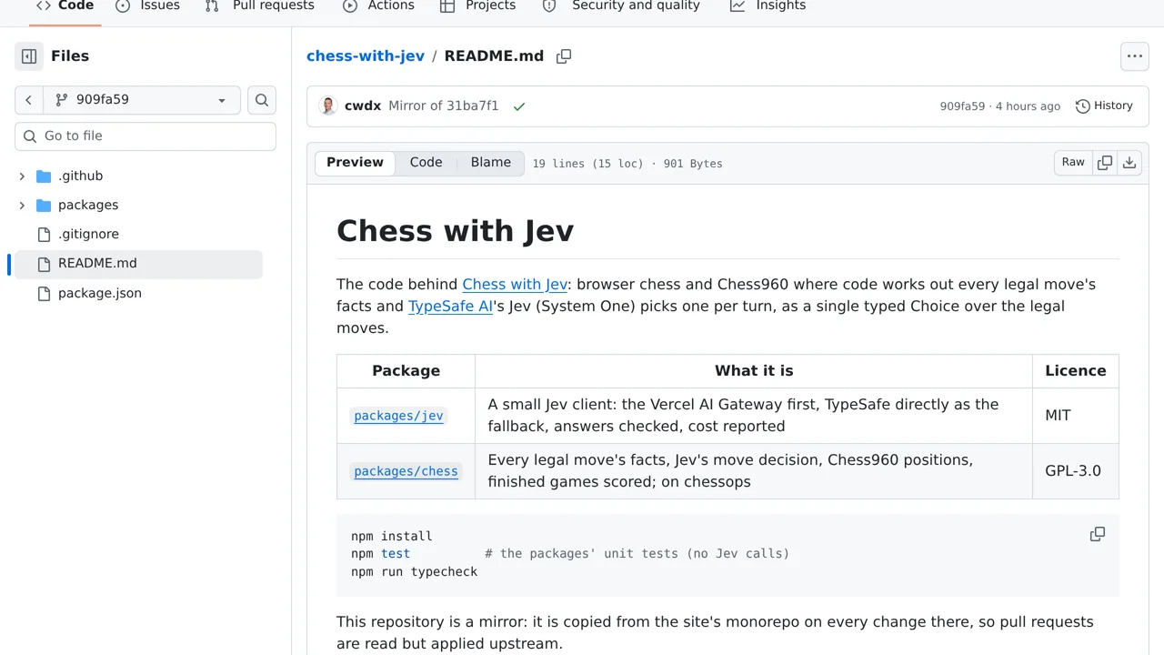 Source screenshot of Chess with Jev