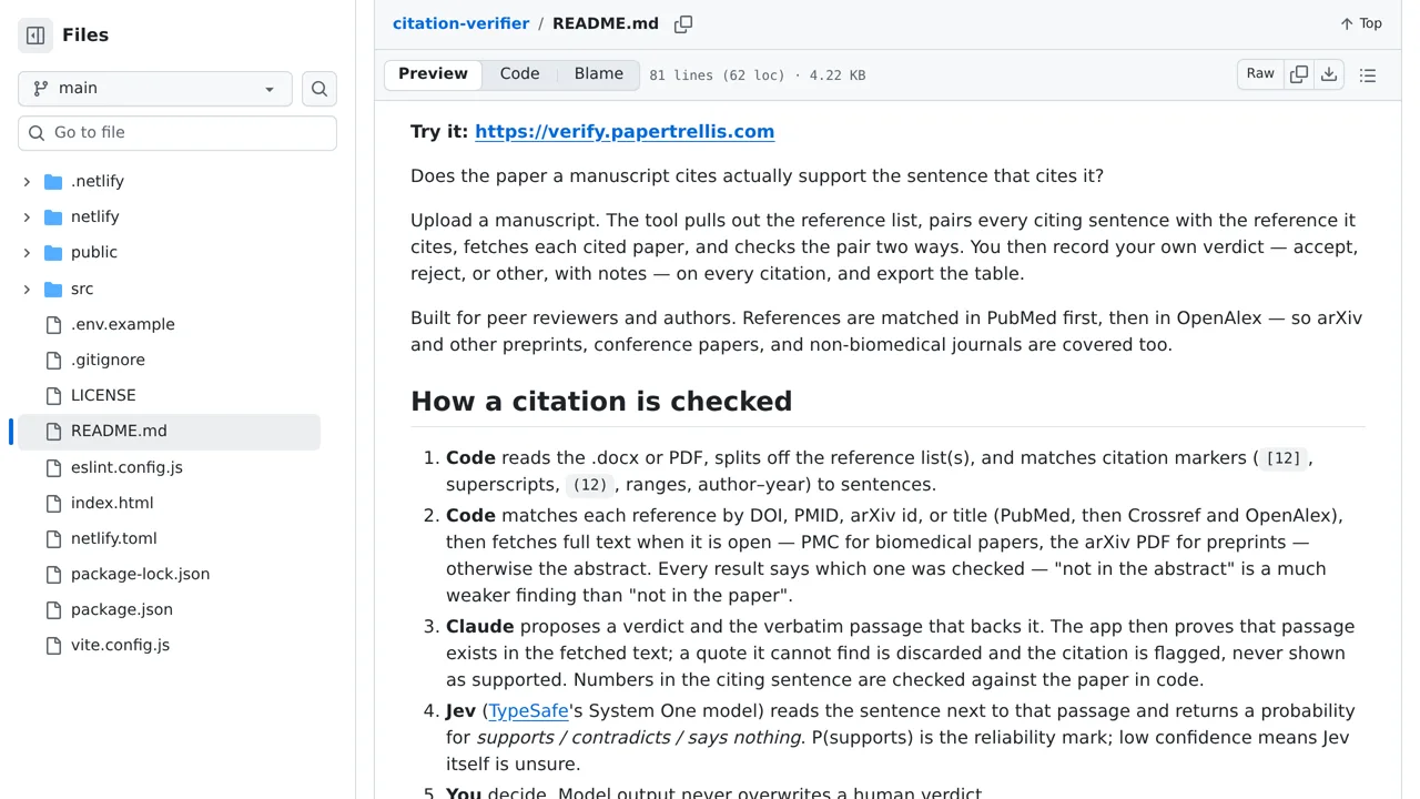Source screenshot of citation-verifier