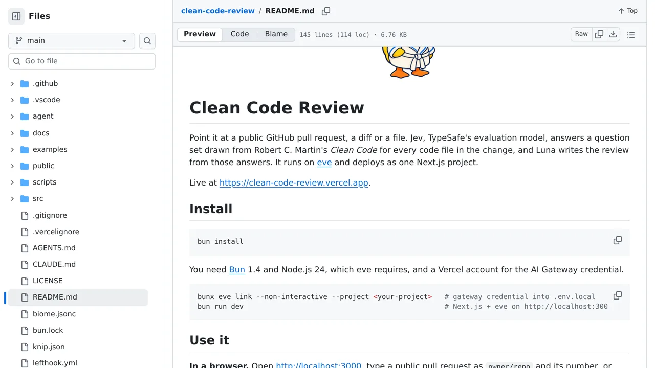 Source screenshot of clean-code-review