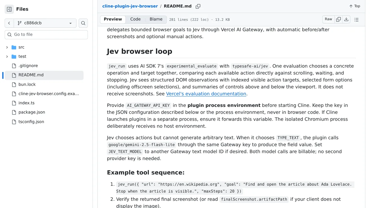 Source screenshot of Jev Browser