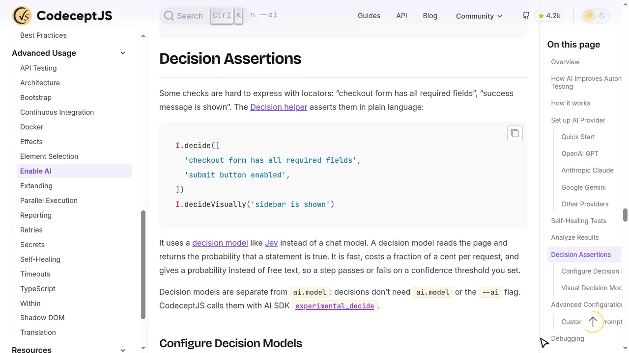Source screenshot of CodeceptJS Decision Assertions