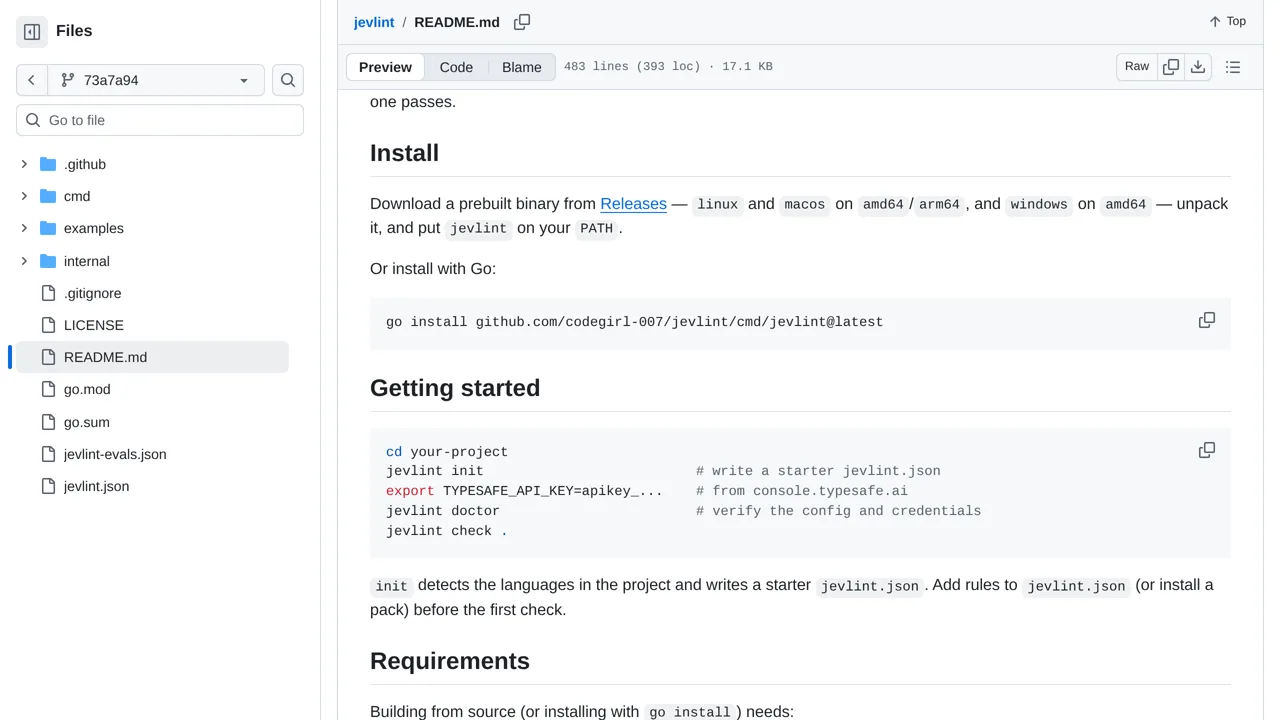 Source screenshot of Jevlint