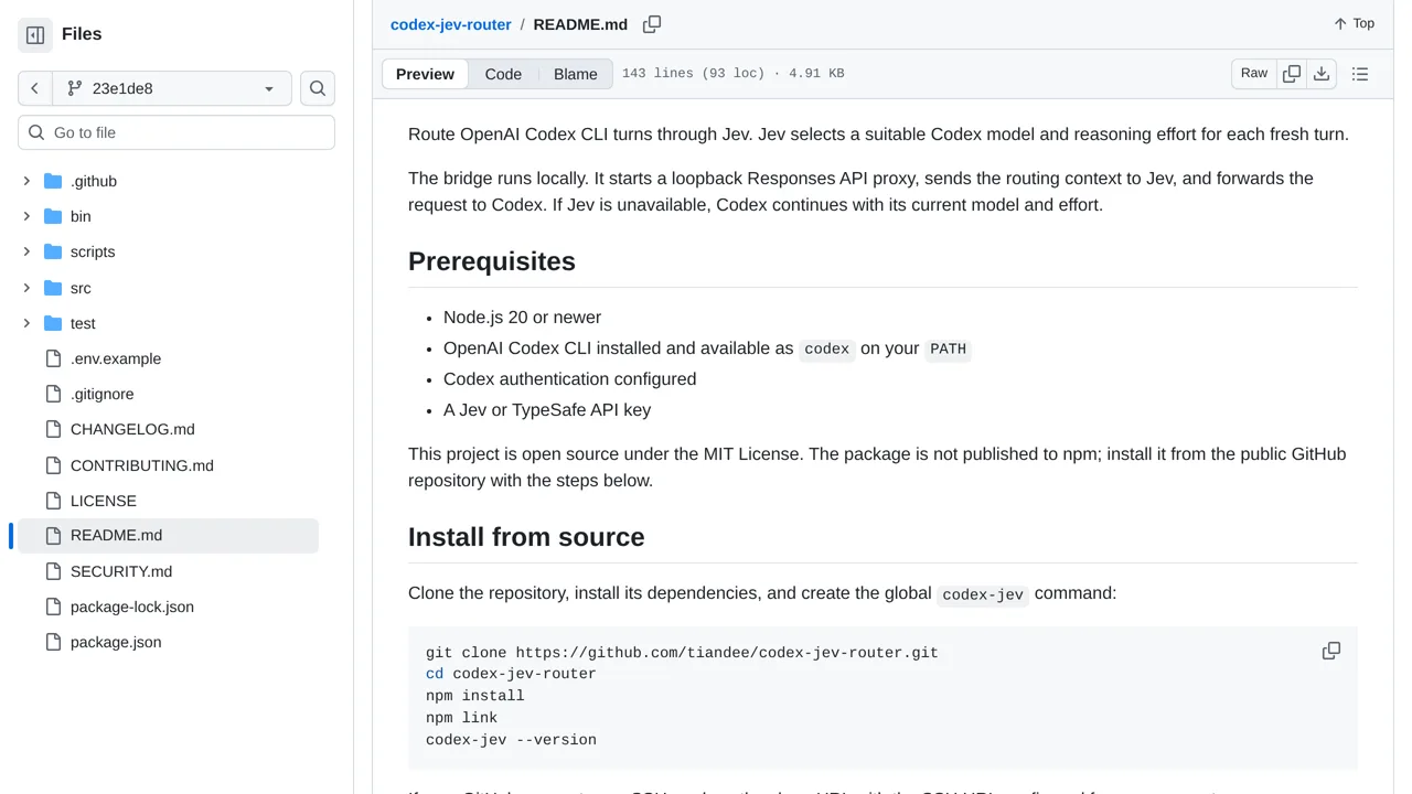 Source screenshot of codex-jev-router