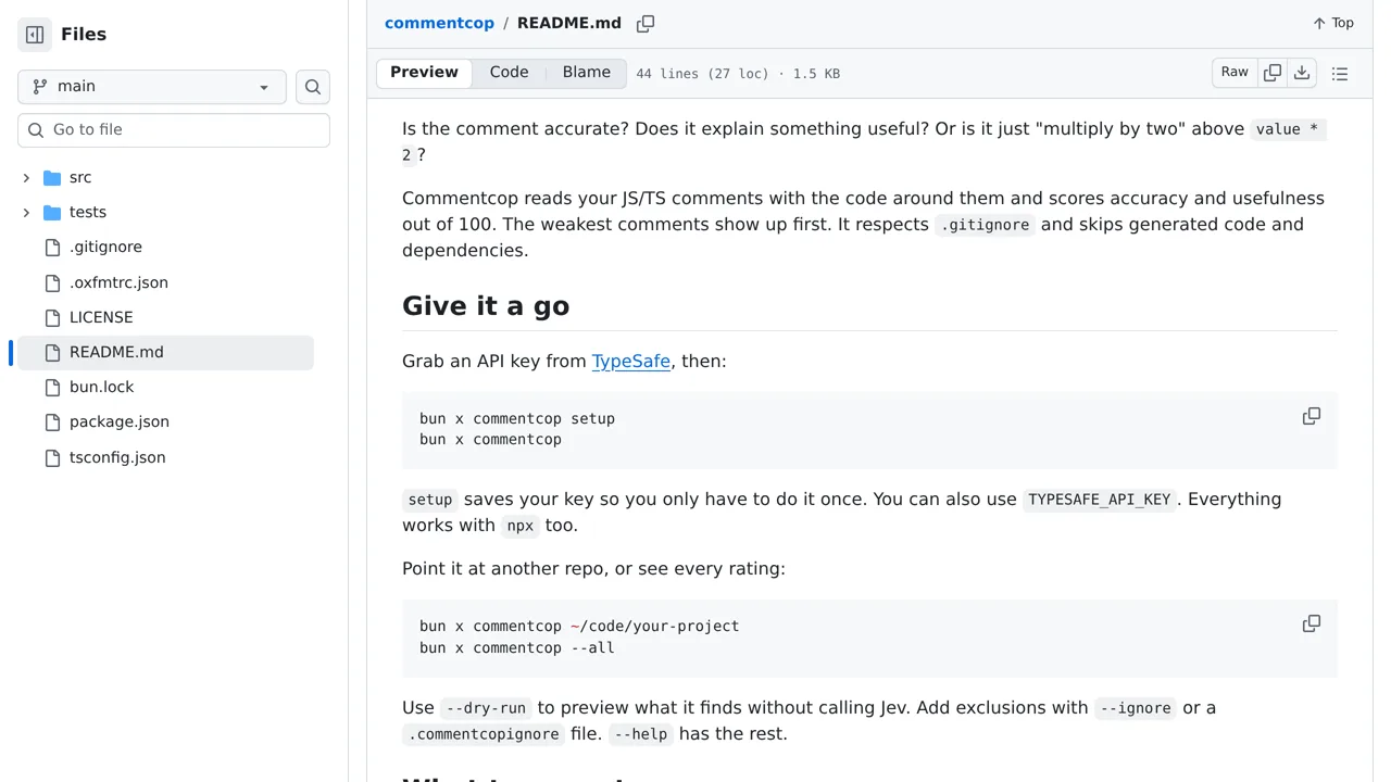 Source screenshot of commentcop