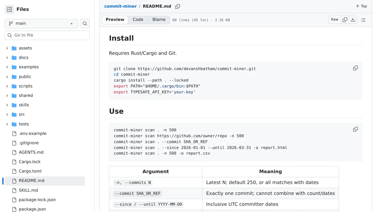 Source screenshot of commit-miner