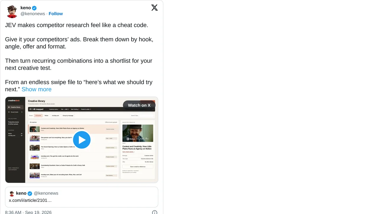 Source screenshot of Competitor ad shortlist