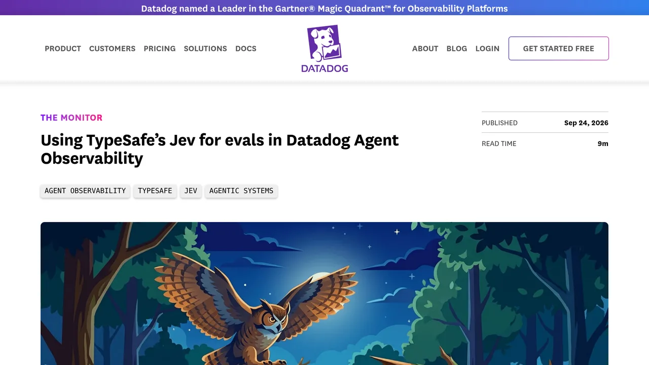 Source screenshot of Using TypeSafe's Jev for evals in Datadog Agent Observability