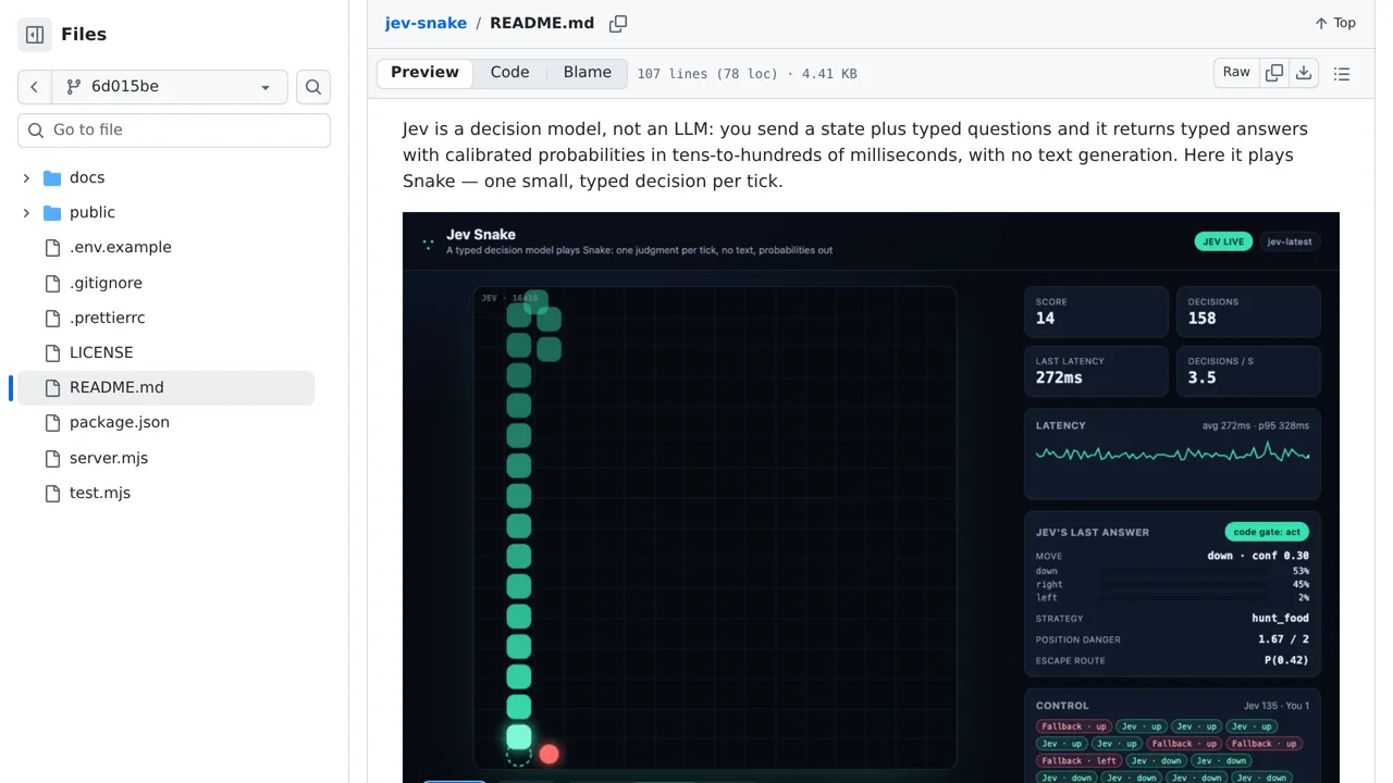 Source screenshot of jev-snake