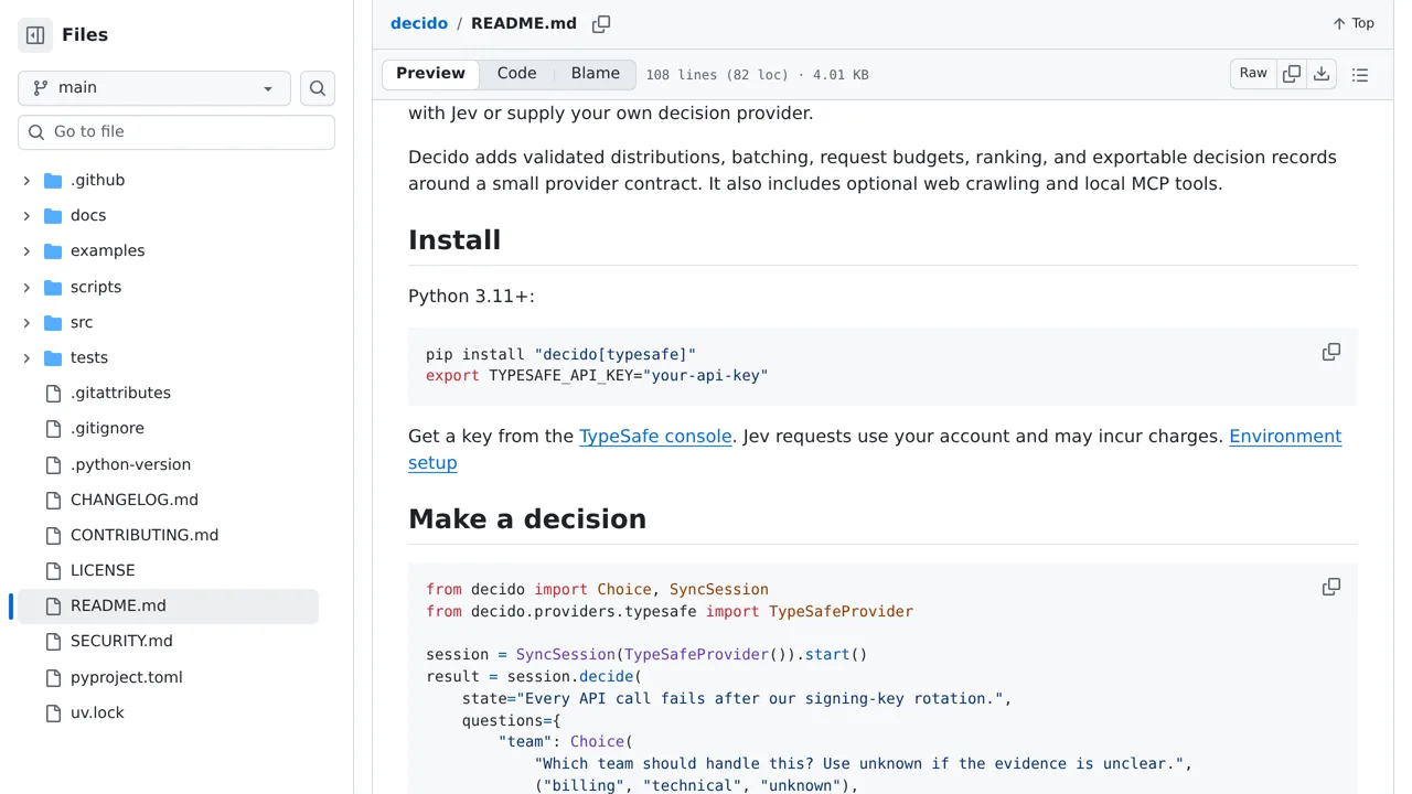Source screenshot of decido