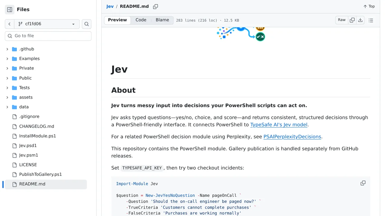 Source screenshot of Jev for PowerShell