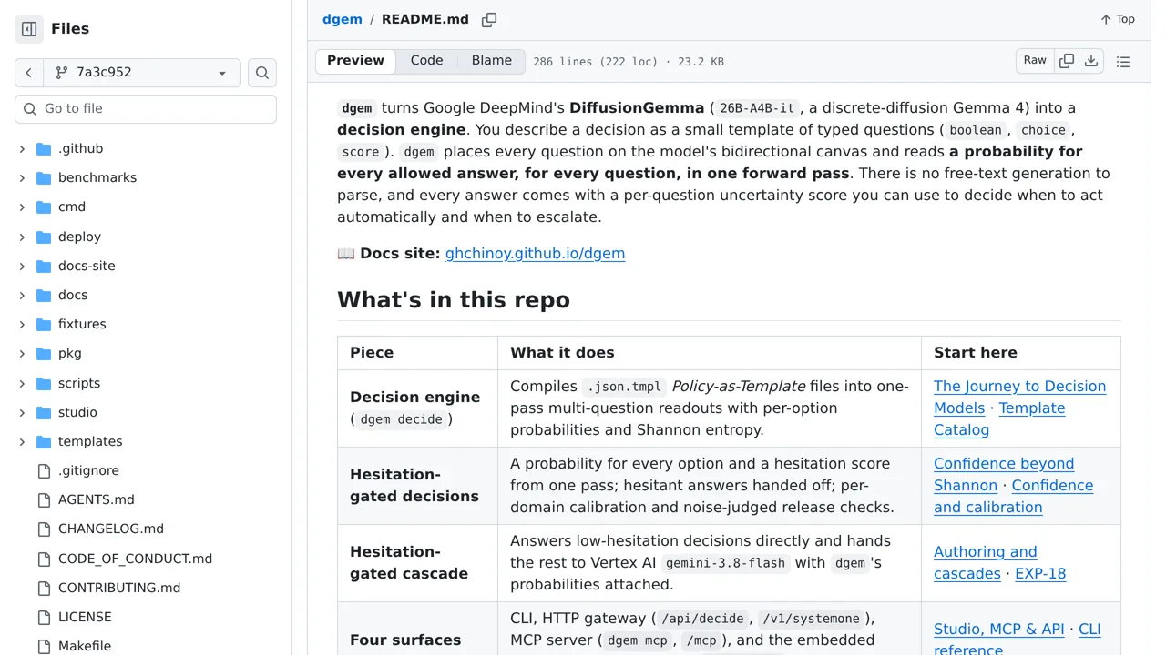 Source screenshot of dgem: DiffusionGemma decisions