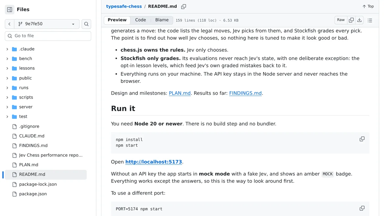 Source screenshot of TypeSafe Chess