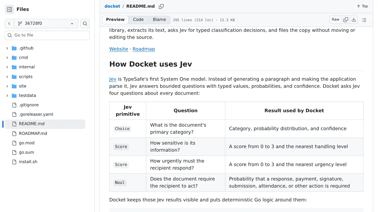 Source screenshot of Docket