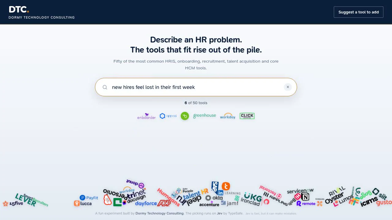 Recorded frame of Dormy HR tool search
