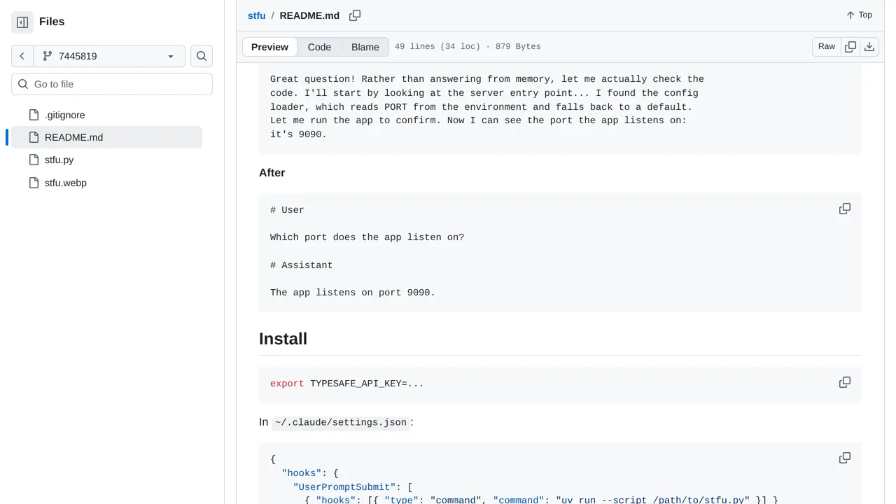 Source screenshot of stfu