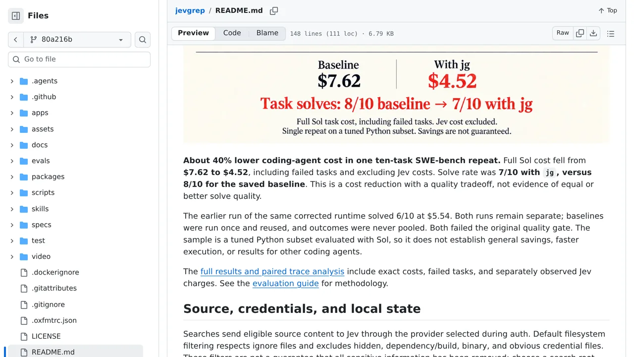 Source screenshot of jevgrep