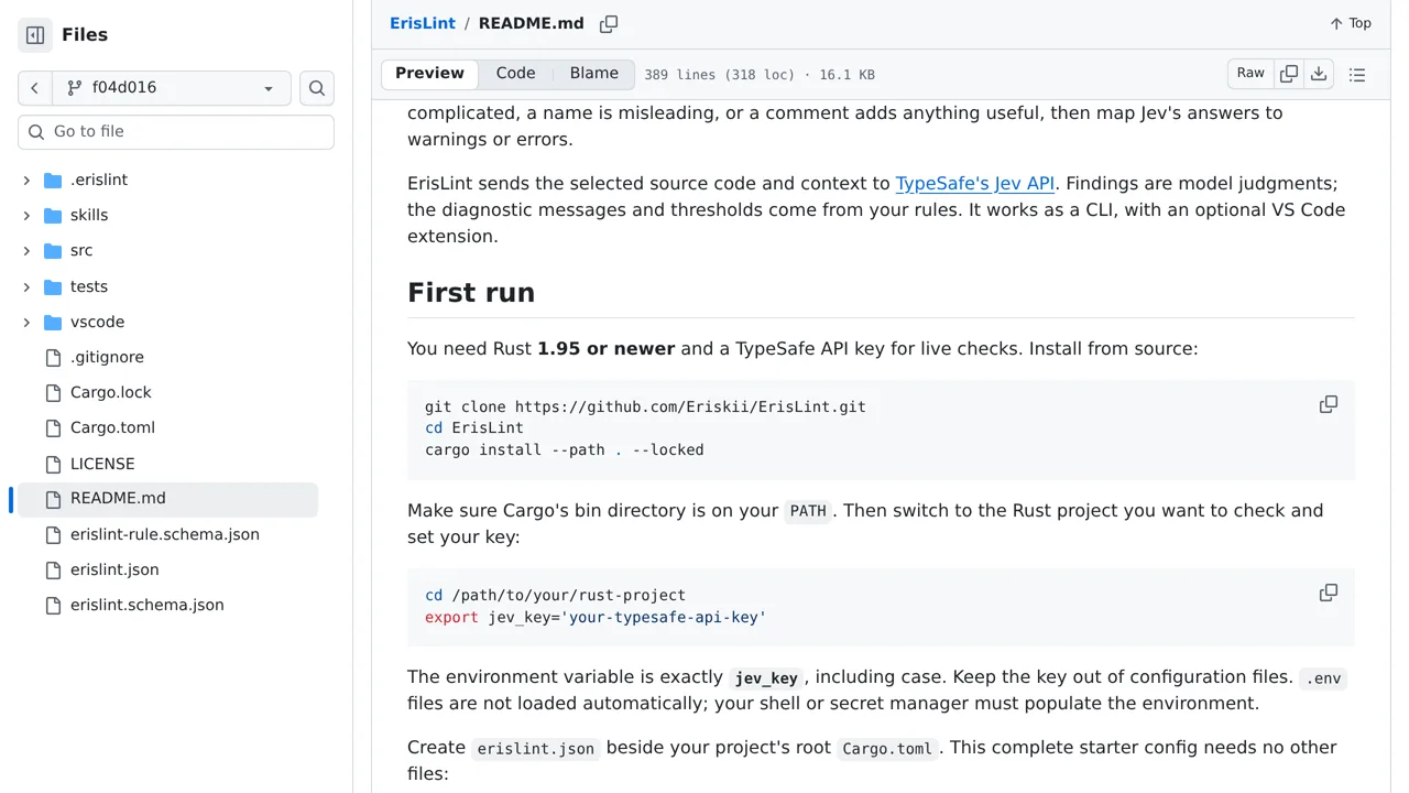 Source screenshot of ErisLint