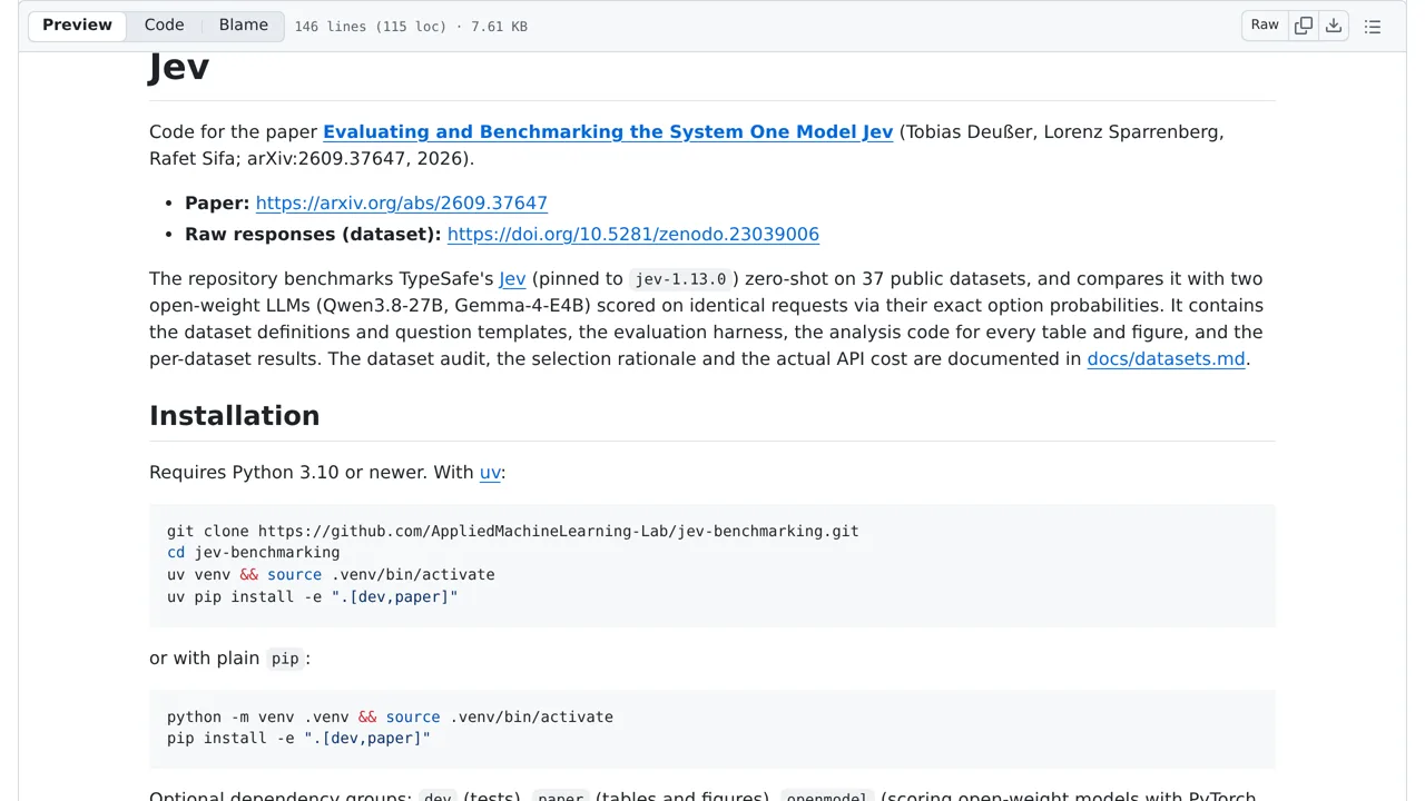 Source screenshot of Evaluating and Benchmarking the System One Model Jev