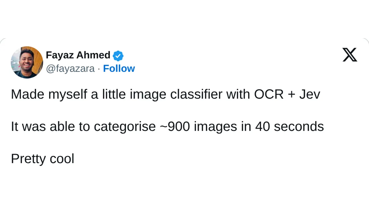 Source screenshot of Fayaz’s image classifier
