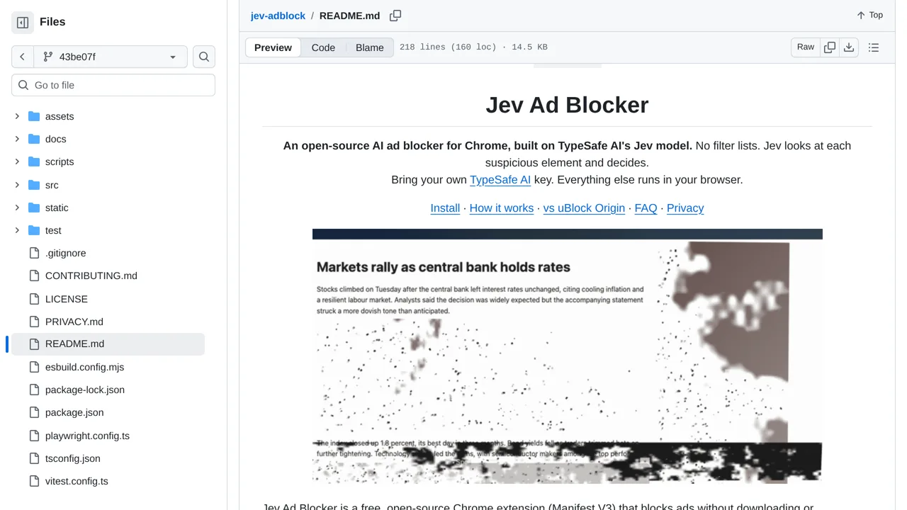 Source screenshot of Jev Ad Blocker