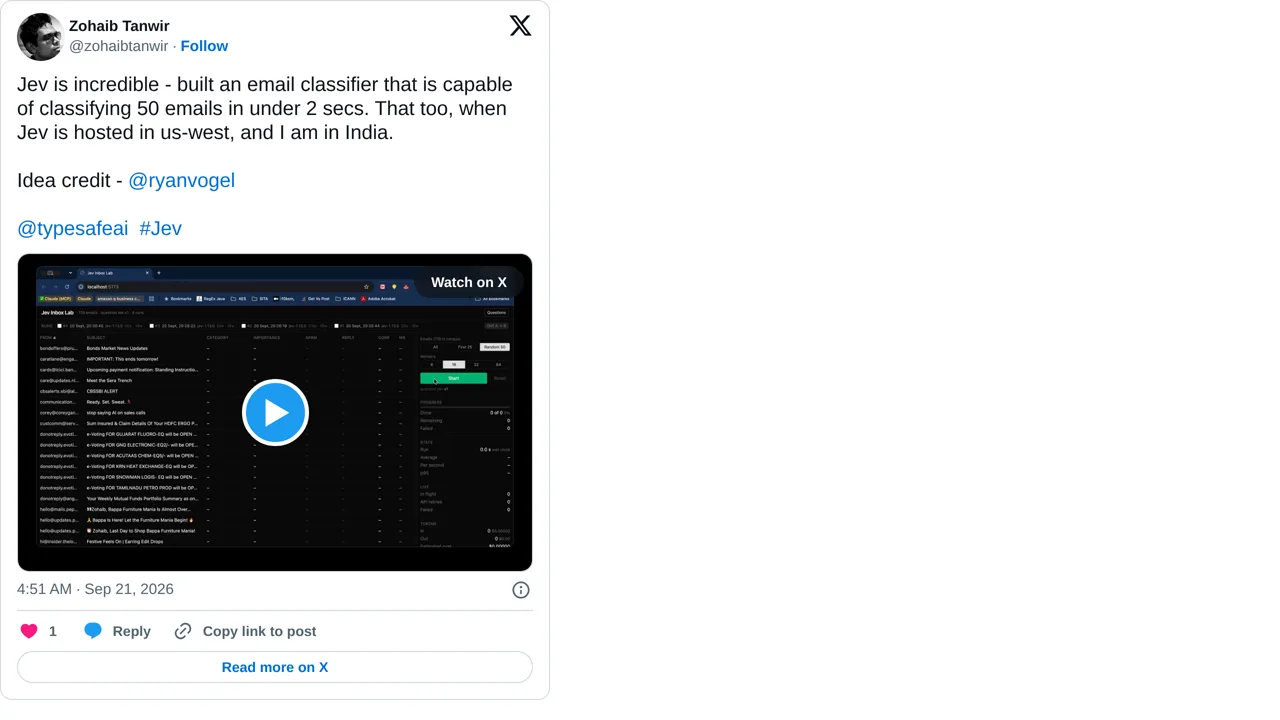 Source screenshot of Fifty-email classifier
