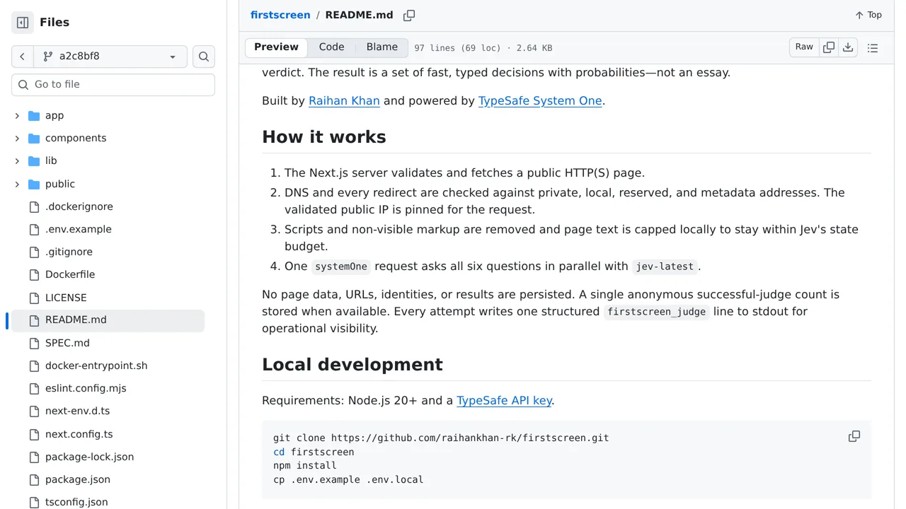 Source screenshot of FirstScreen