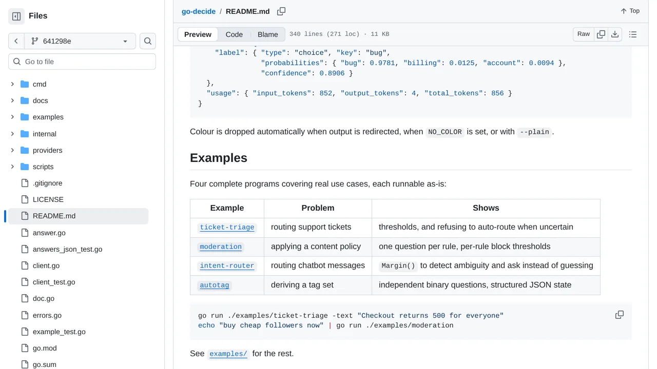 Source screenshot of go-decide