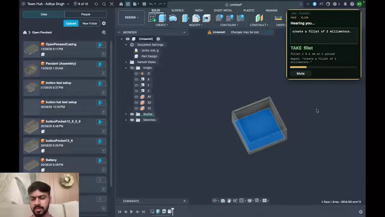 Recorded frame of Fusion 360 voice control