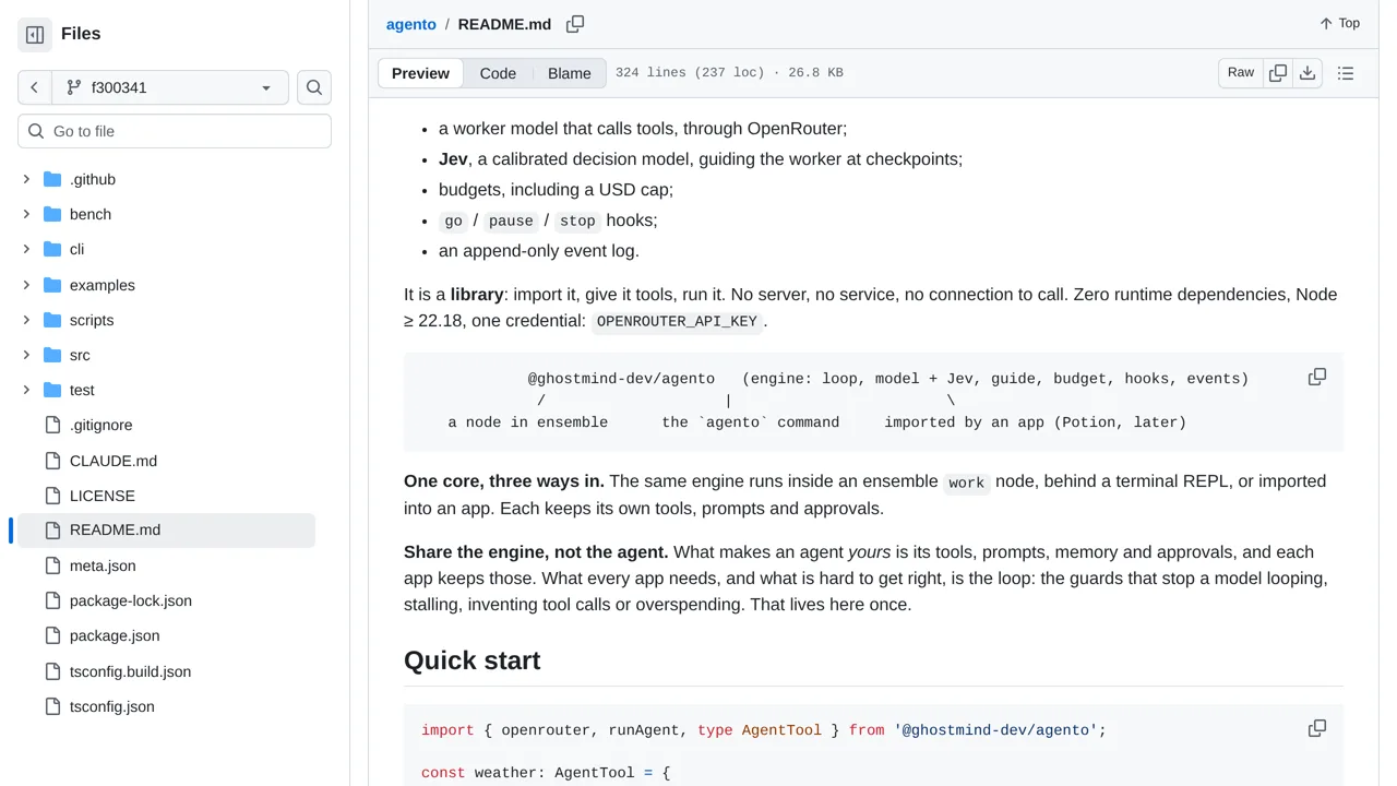 Source screenshot of @ghostmind-dev/agento
