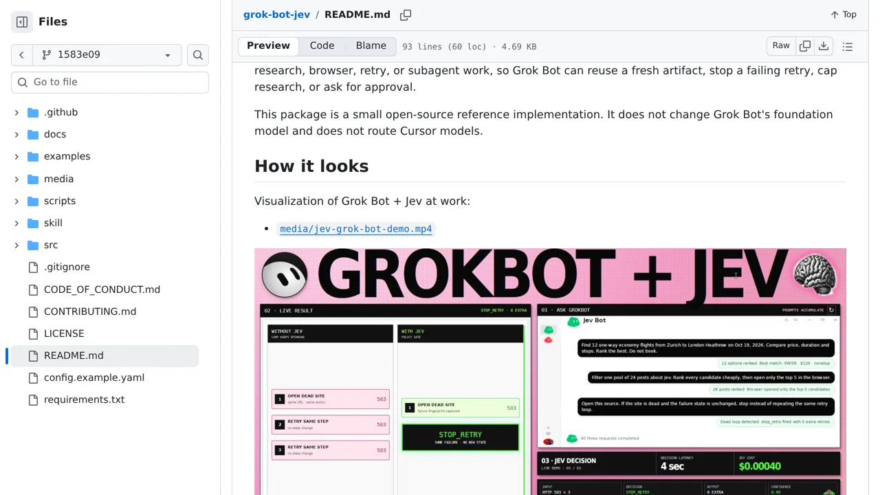 Source screenshot of Grok Bot Jev Router