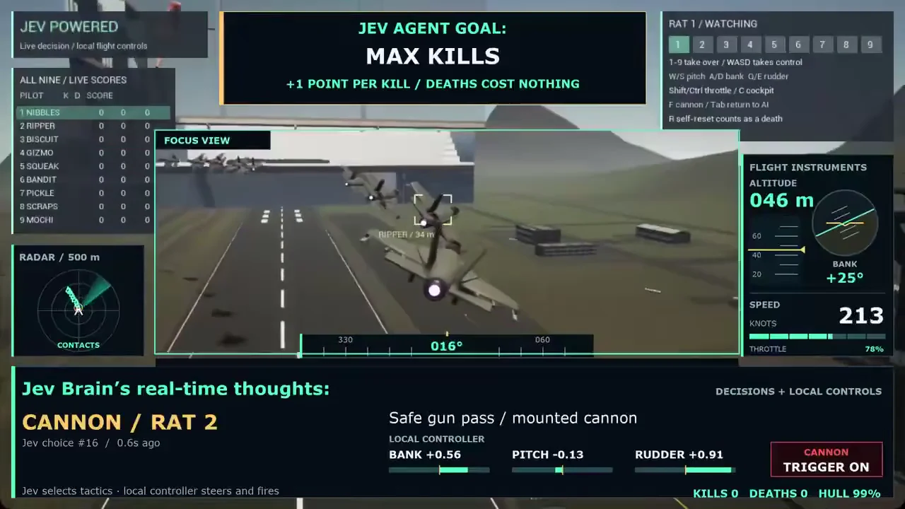 Recorded frame of GTA-style fighter-jet agents