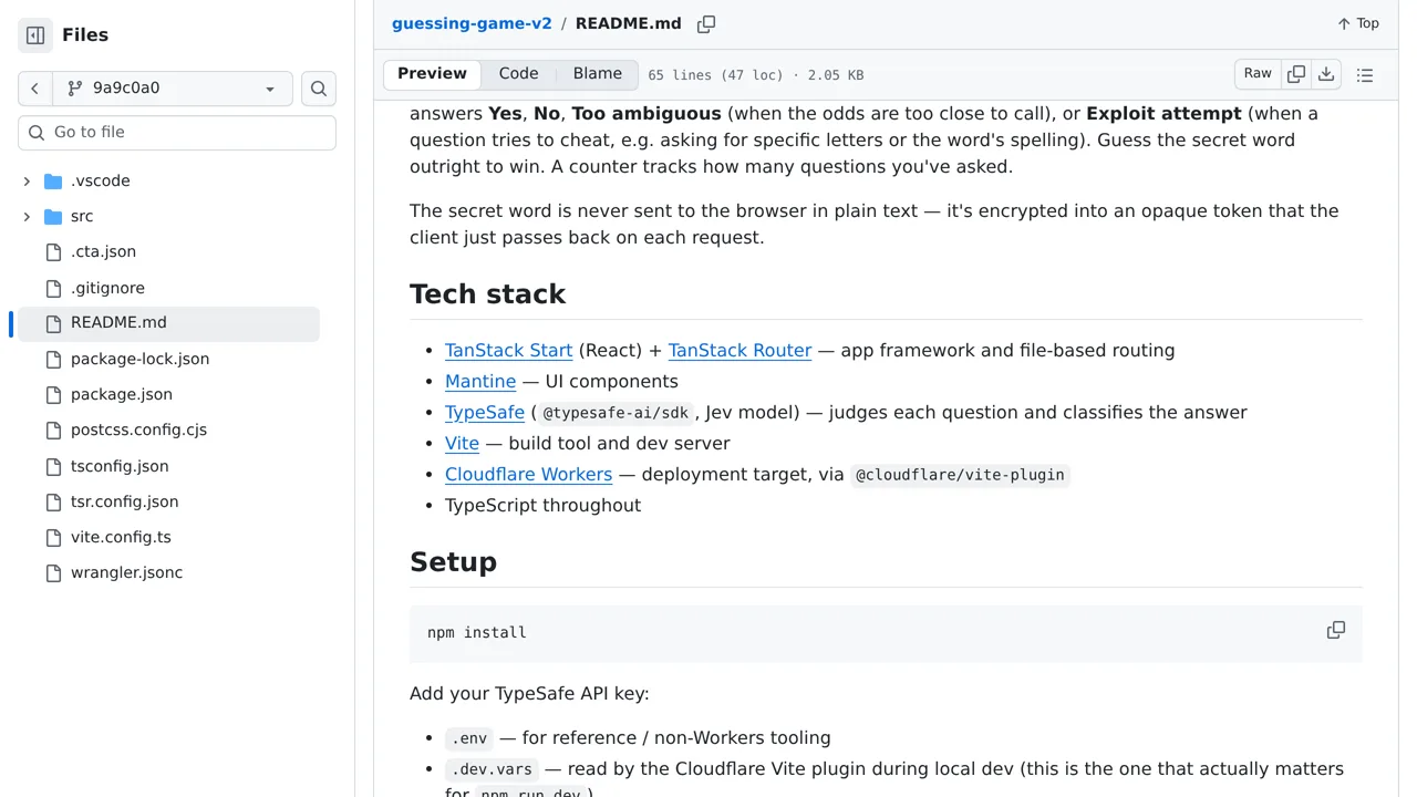 Source screenshot of guessing-game-v2