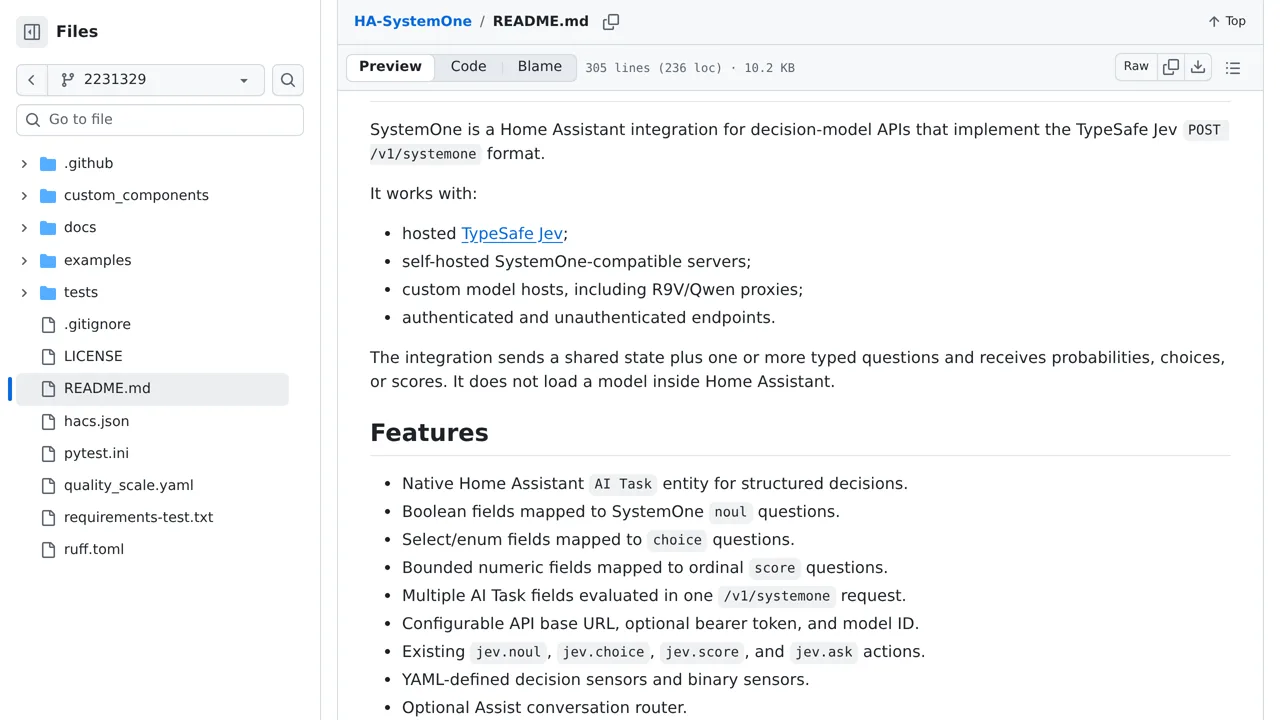 Source screenshot of SystemOne for Home Assistant